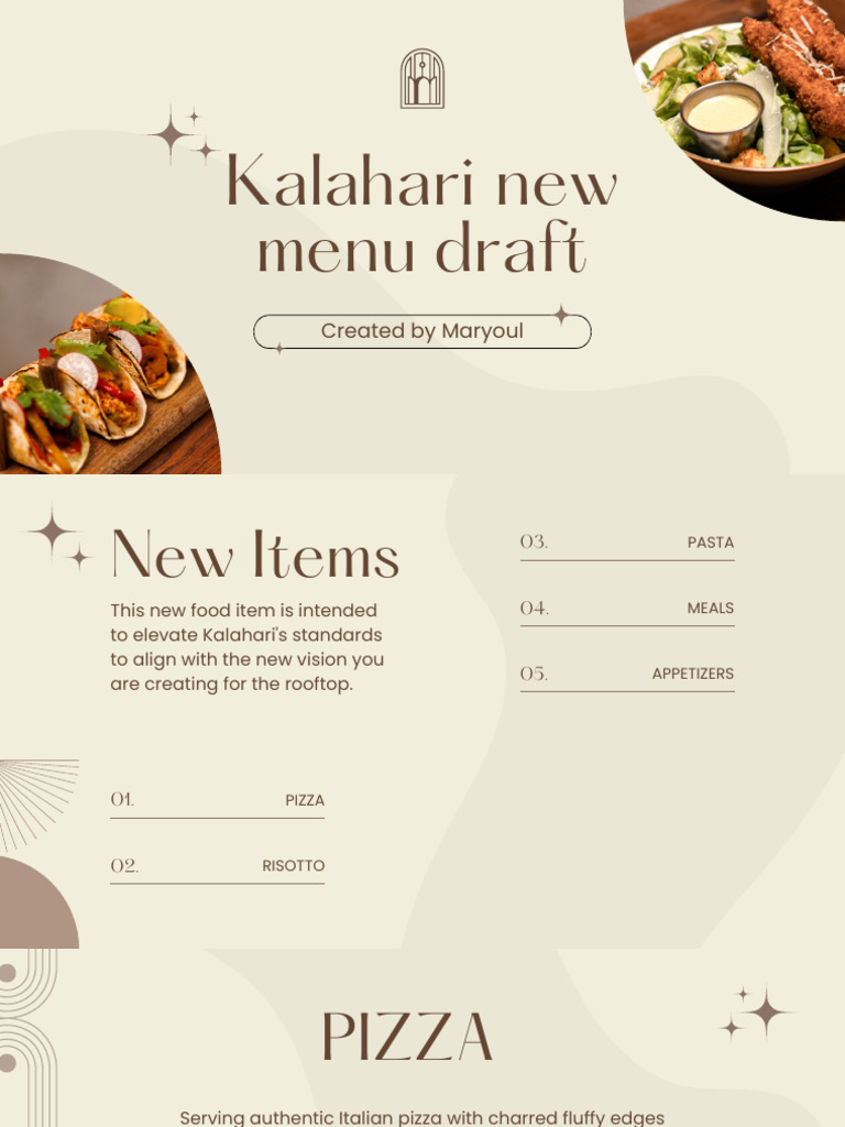 Kalahari New Menu Draft | PDF | Sauce | Pizza