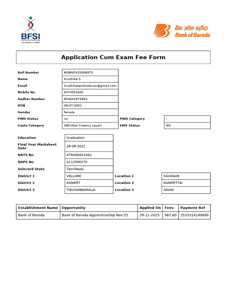 BOB ApplicationForm | PDF