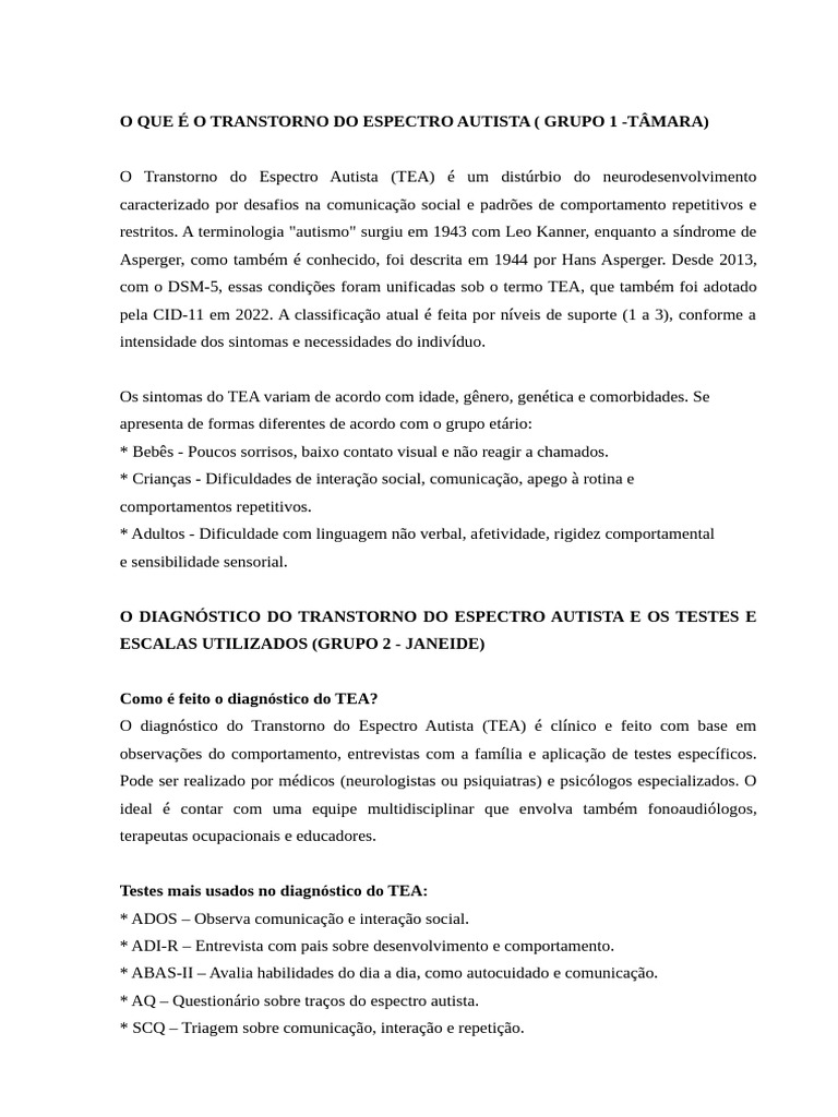 O Que É o Transtorno Do Espectro Autista | PDF | Autismo | Síndrome de ...