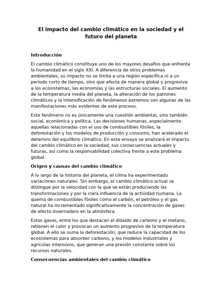 El Impacto Del Cambio Climático en La Sociedad y El Futuro Del Planeta ...