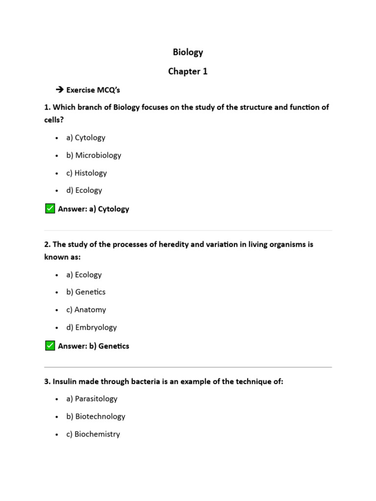 Biology Chapter 1 Exercise Notes | PDF | Scientific Method | Hypothesis