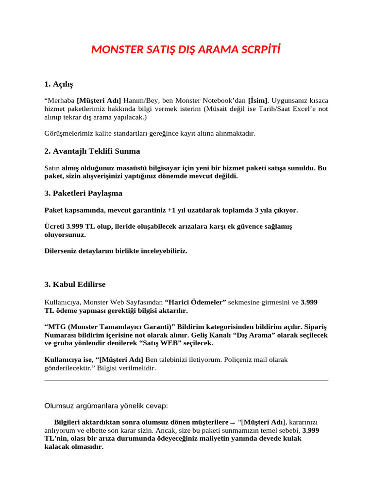 Monster Satış Script | PDF