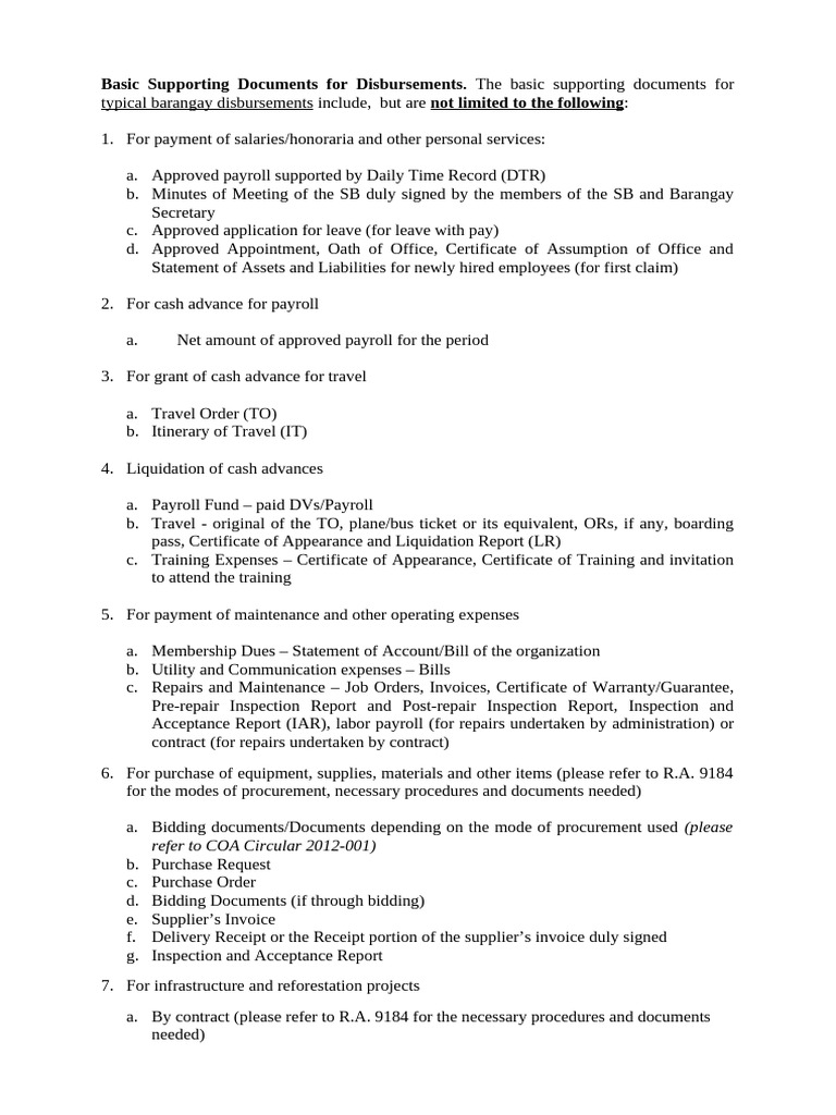 Basic Supporting Documents For Disbursements | PDF | Payroll | Credit Card