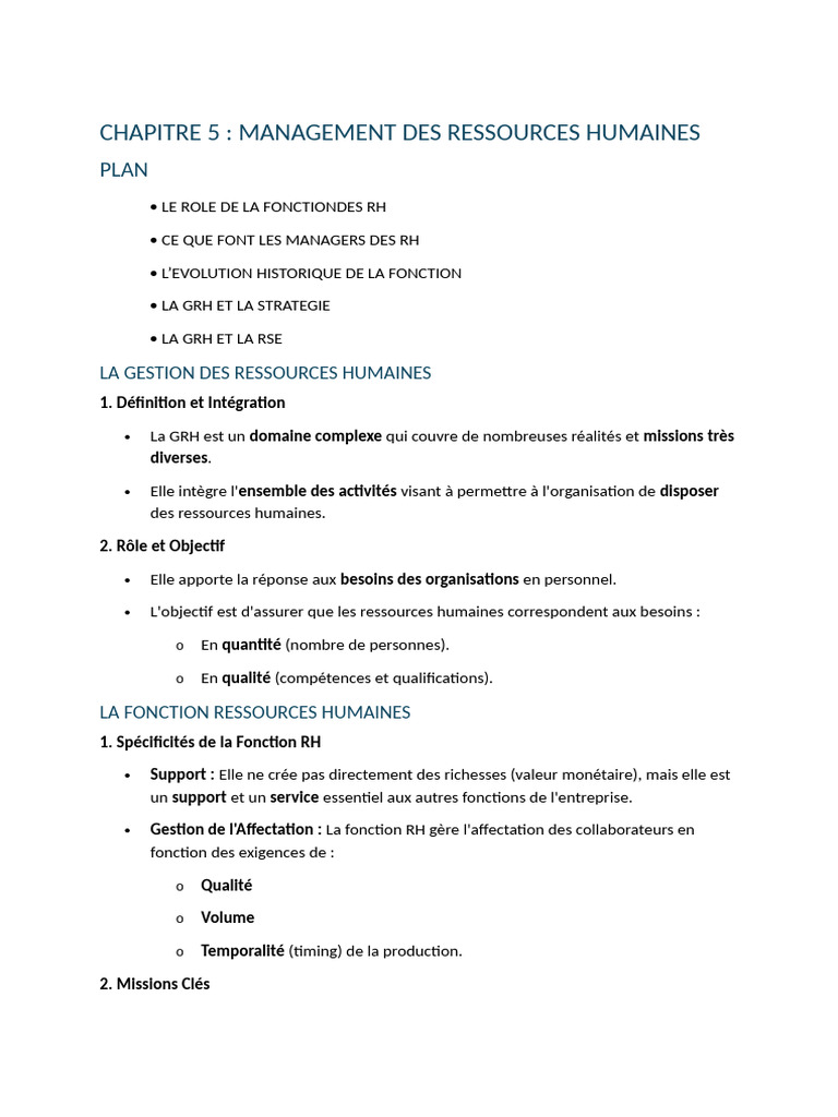 Chapitre 5 Management Des Ressources Humaines | PDF | Gestion des ...