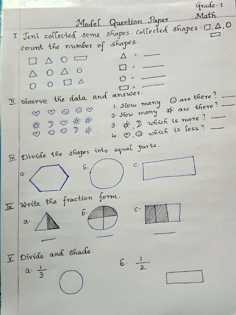 Grade 1 - Post Midterm - Math Model QP | PDF | Softlines (Retail ...