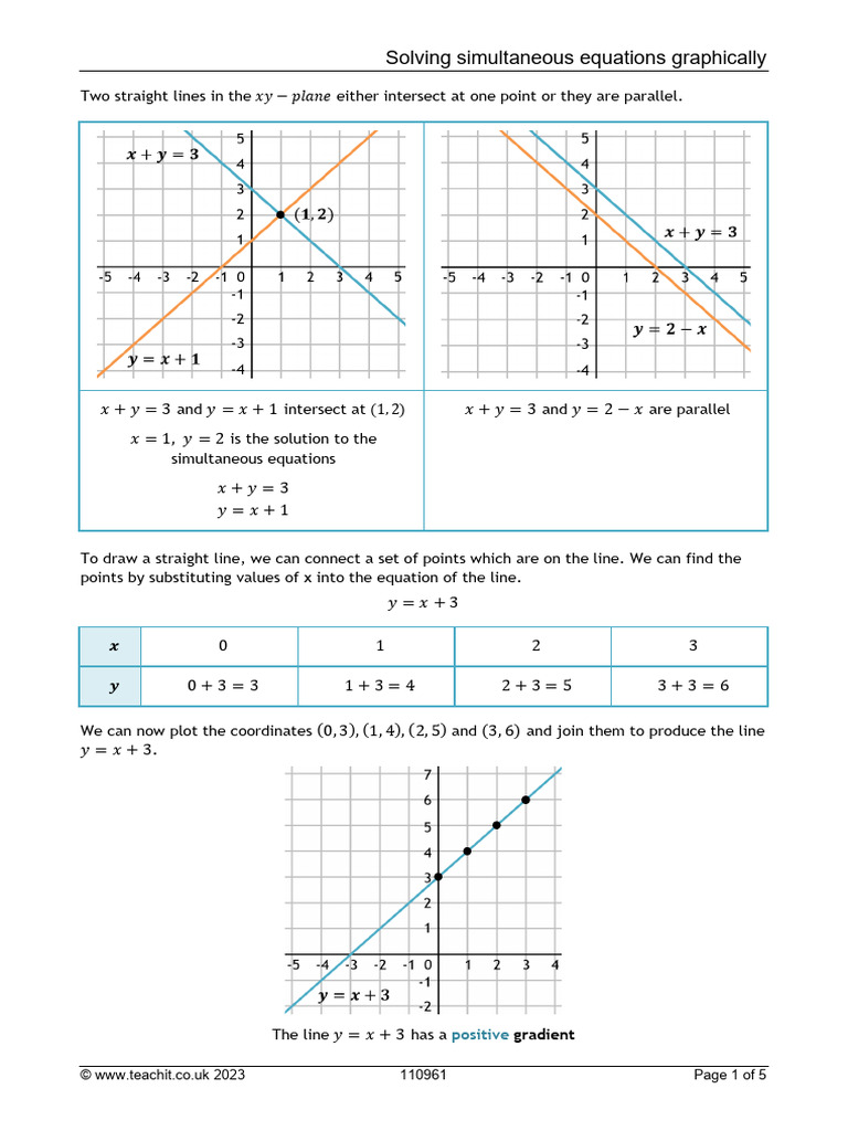 Solving Simultaneous Equations Graphically Teachit 110961 | PDF | Line ...