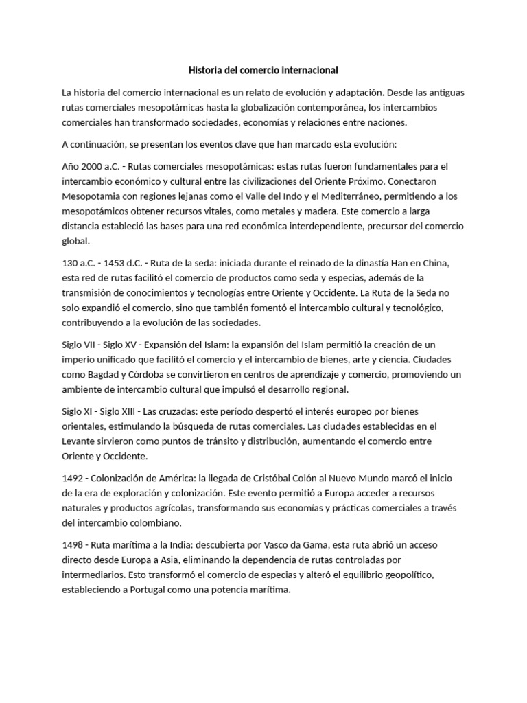 Historia Del Comercio Internacional | PDF | Comercio | Globalización