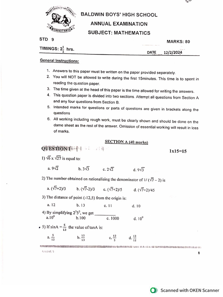 BBHS Final Math 2024 | PDF