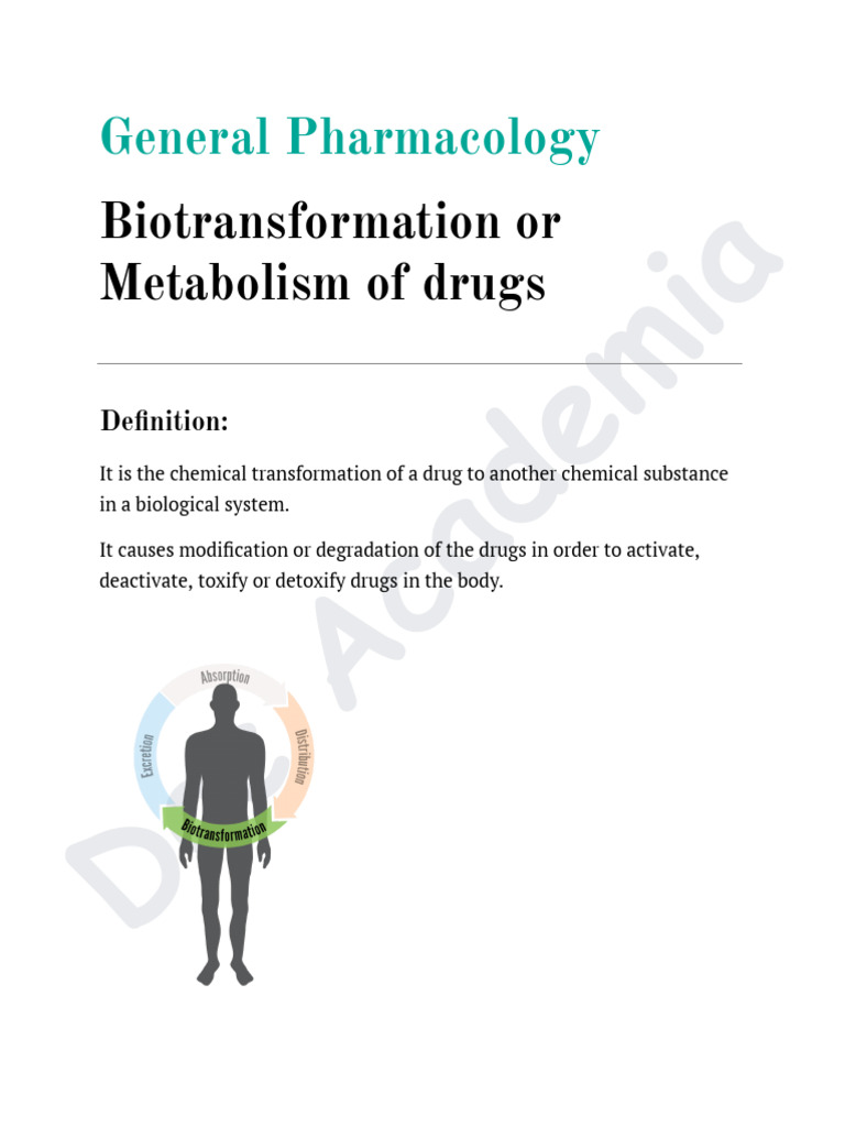 Biotransformation or Metabolism | PDF | Drug Metabolism | Cytochrome P450