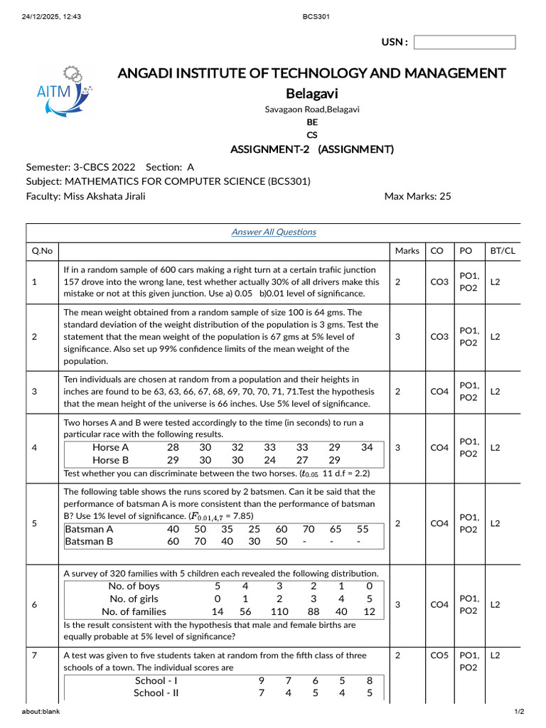BCS301 1 | PDF | Statistics | Markov Chain