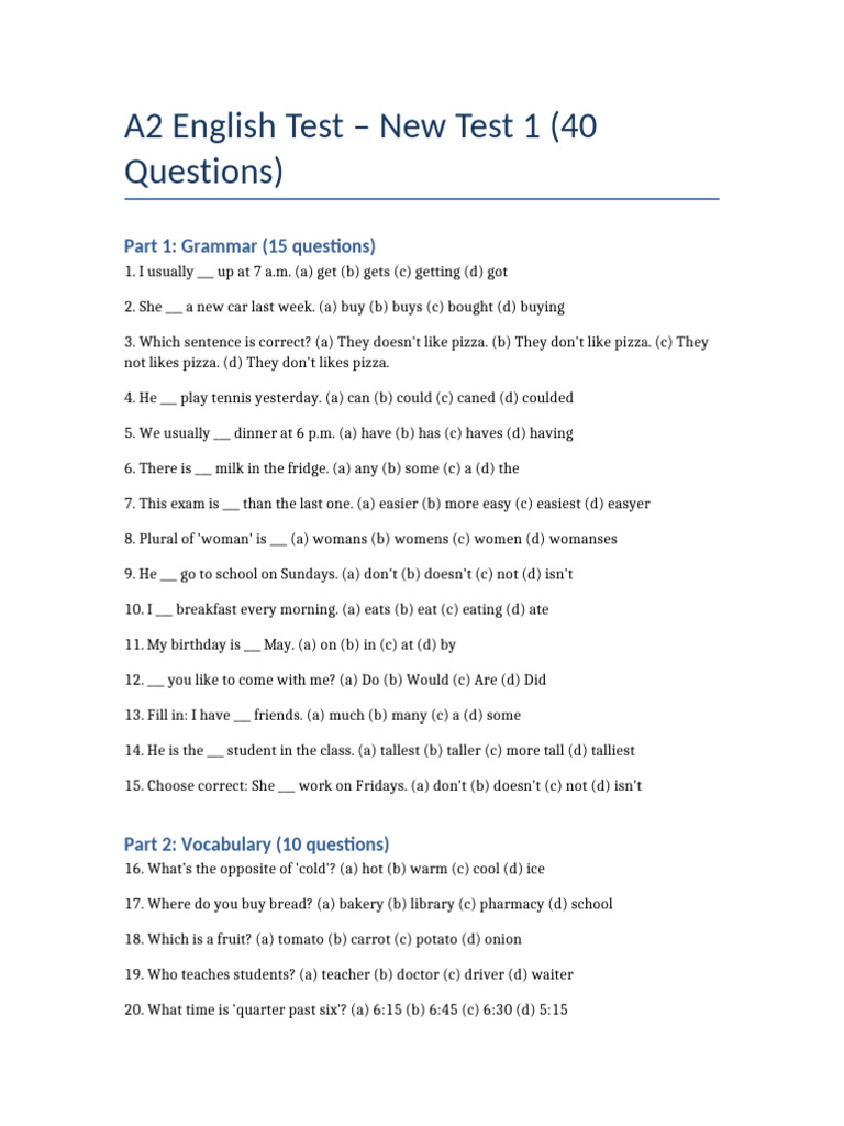 A2 English Test New1 With Correct Key | PDF | Chess Theory | Chess