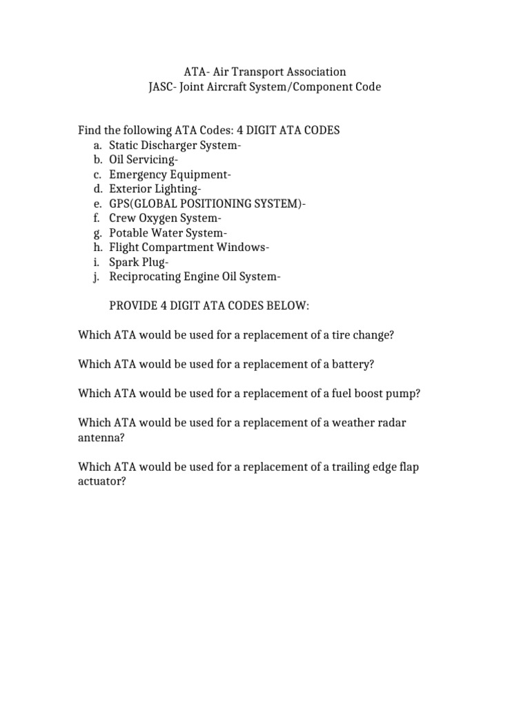 ATA Codes | PDF