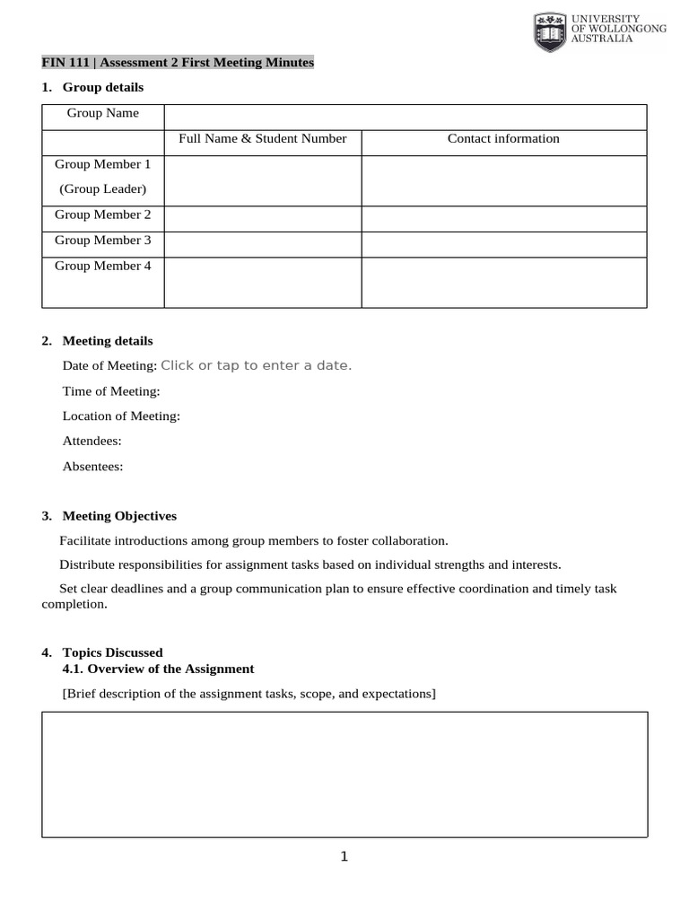 FIN111 First Meeting Minutes Template | PDF | Chess Openings | Chess