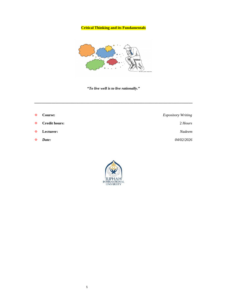 Lecture 01 Critical Thinking and Its Fundamentals | PDF | Critical ...