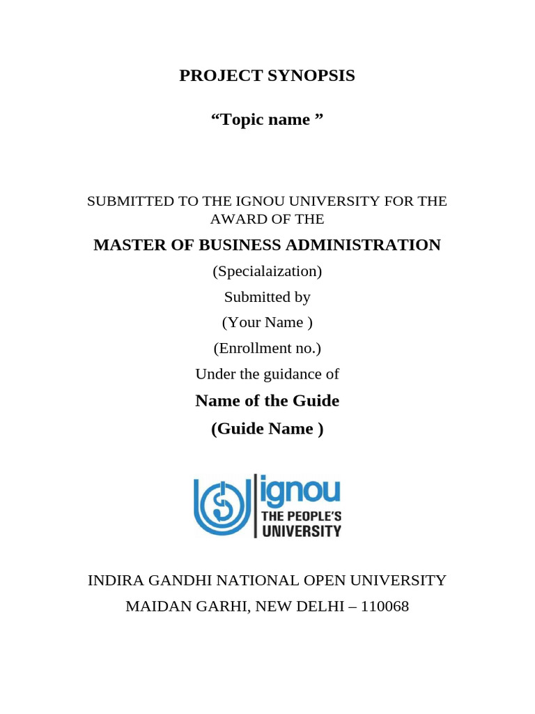 Front Page of Synopsis-Sample 1 Word Format | PDF