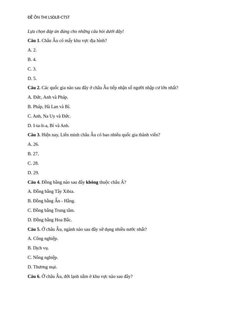Đề Ôn Thi Lsdl 8 Gk1 | PDF