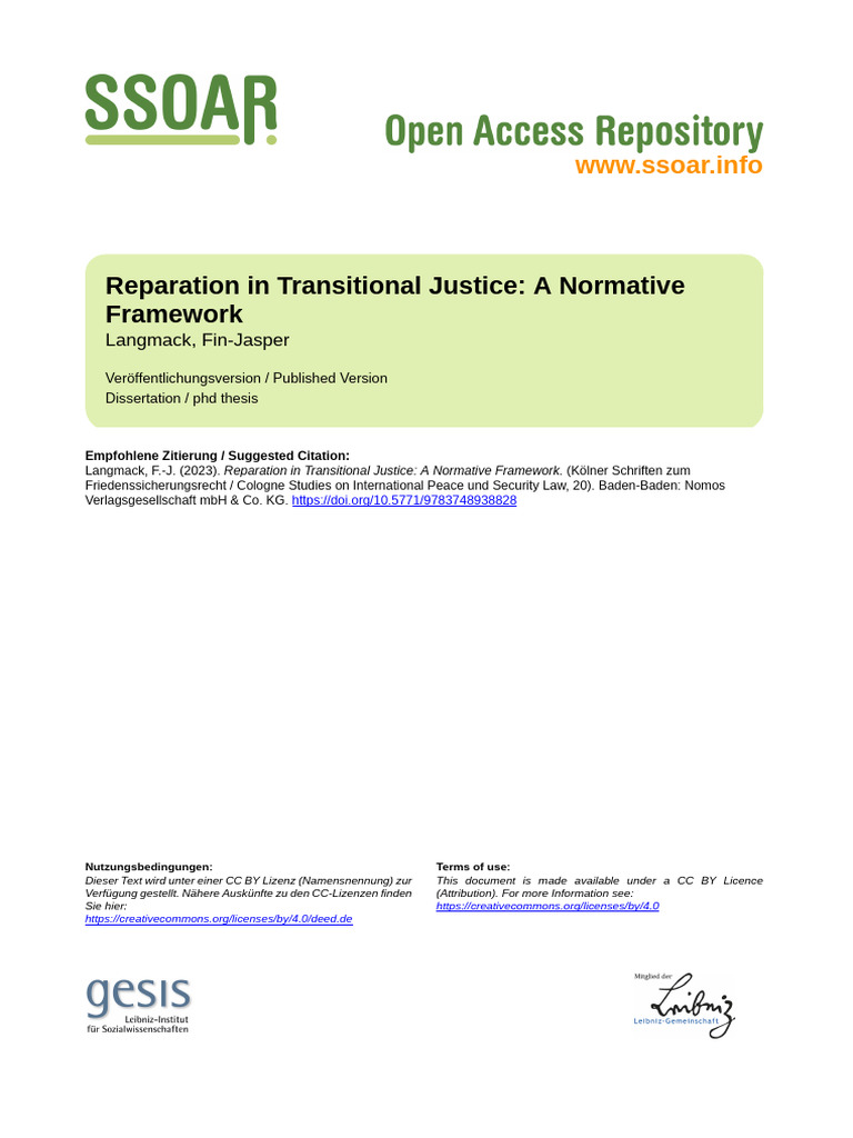 Ssoar-2023-Langmack-Reparation in Transitional Justice A | PDF | Hannah ...