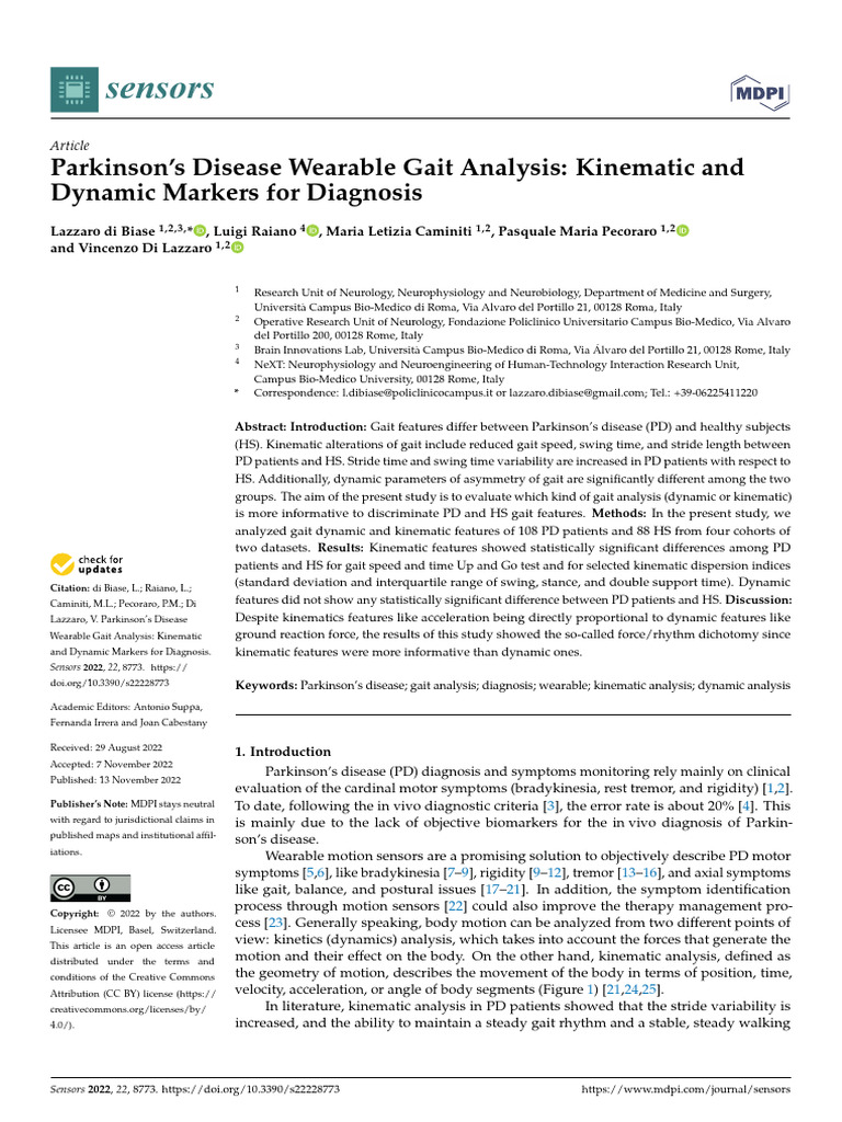 Parkinson's Disease Wearable Gait Analysis | PDF | Parkinson's Disease ...