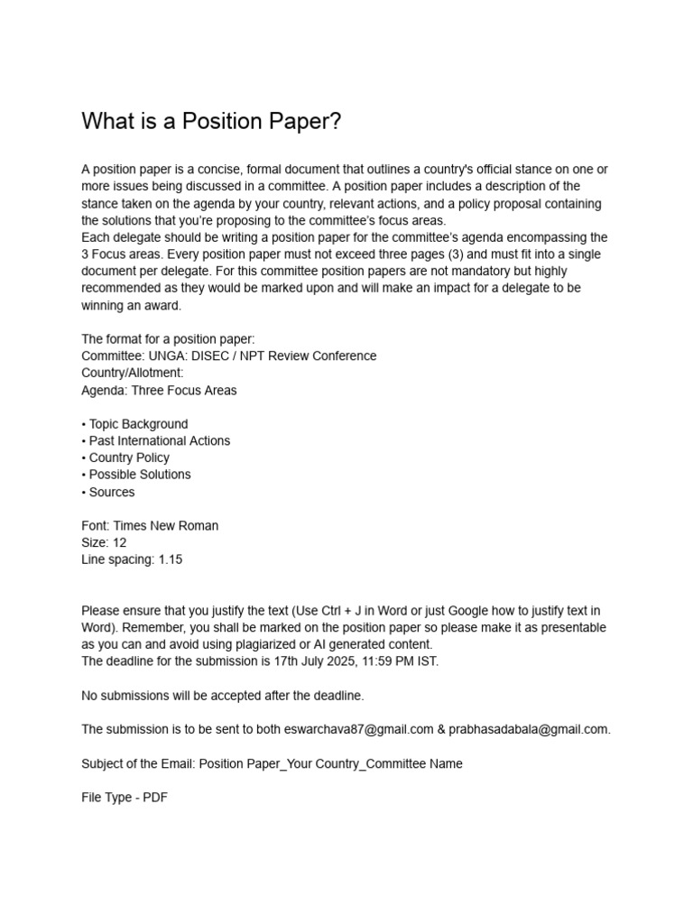 Disec Position Paper Guidelines | PDF