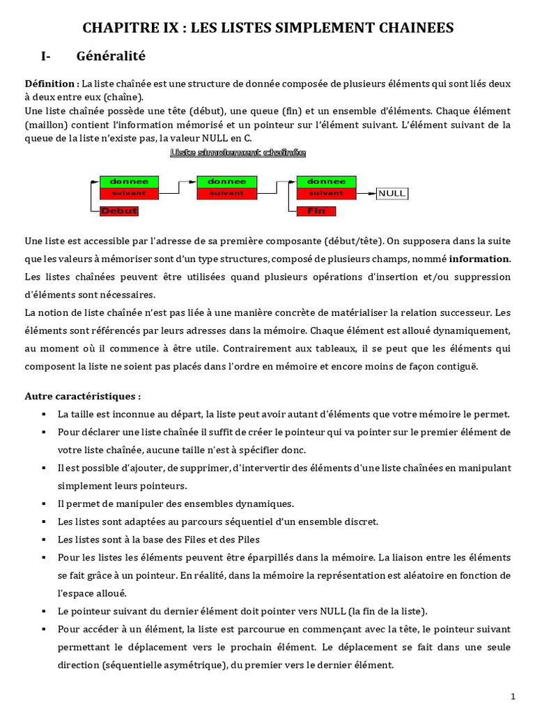 Chapitre Ix (Les Listes Simplement Chainees) | PDF | Pointeur ...