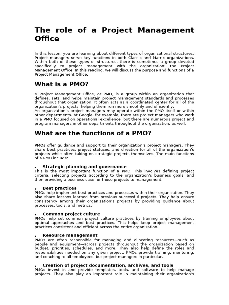 The Role of A Project Management Office | PDF | Project Management ...