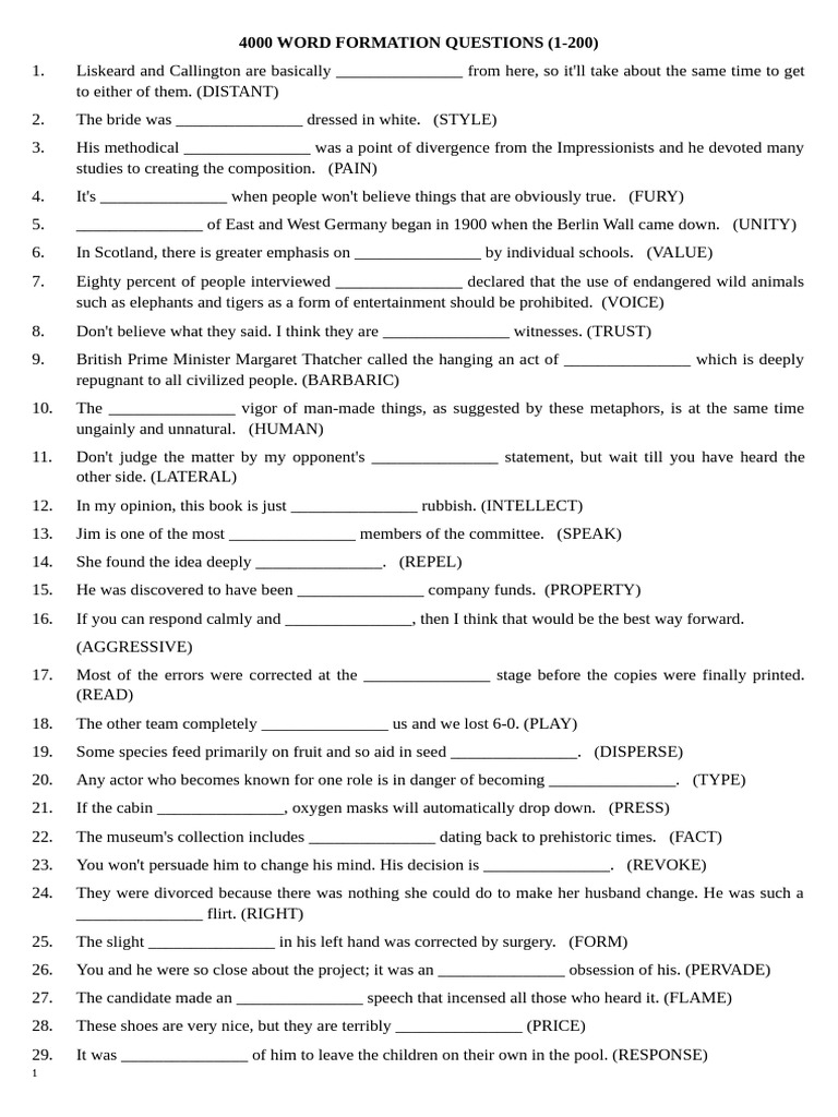 4000 Word Formation Questions 1 600 | PDF