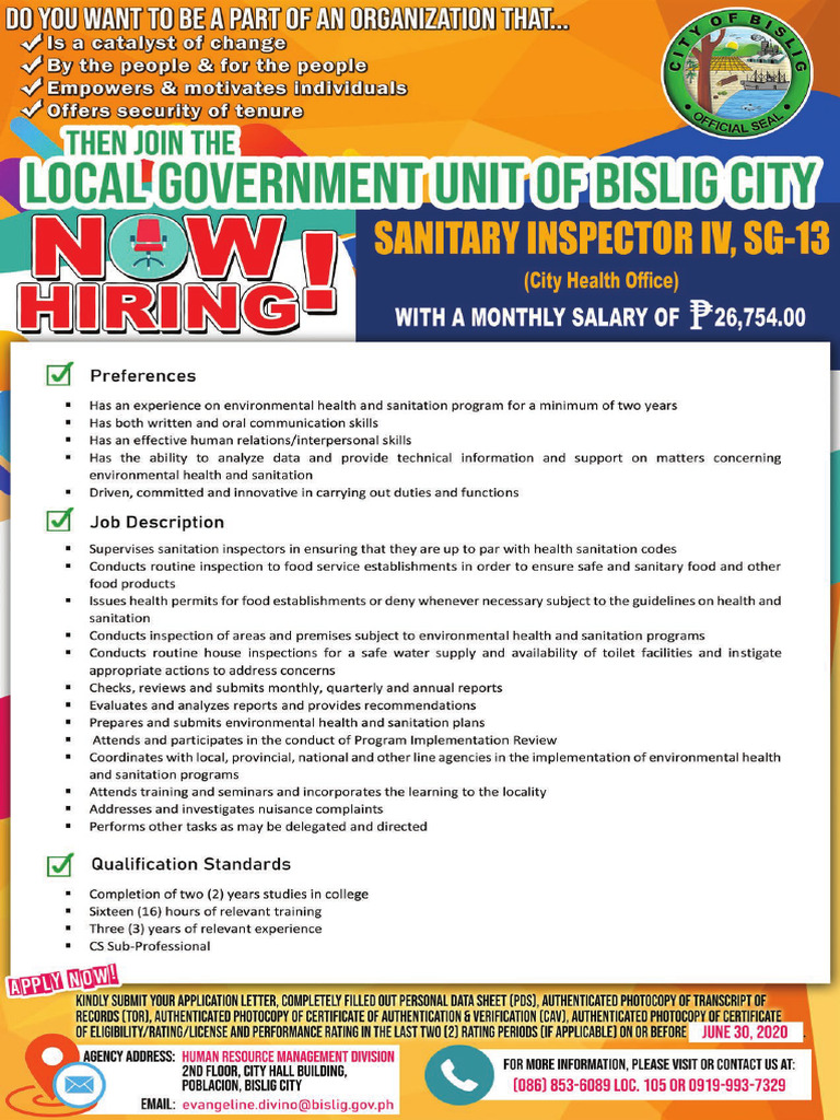Cho Sanitary Inspector | PDF