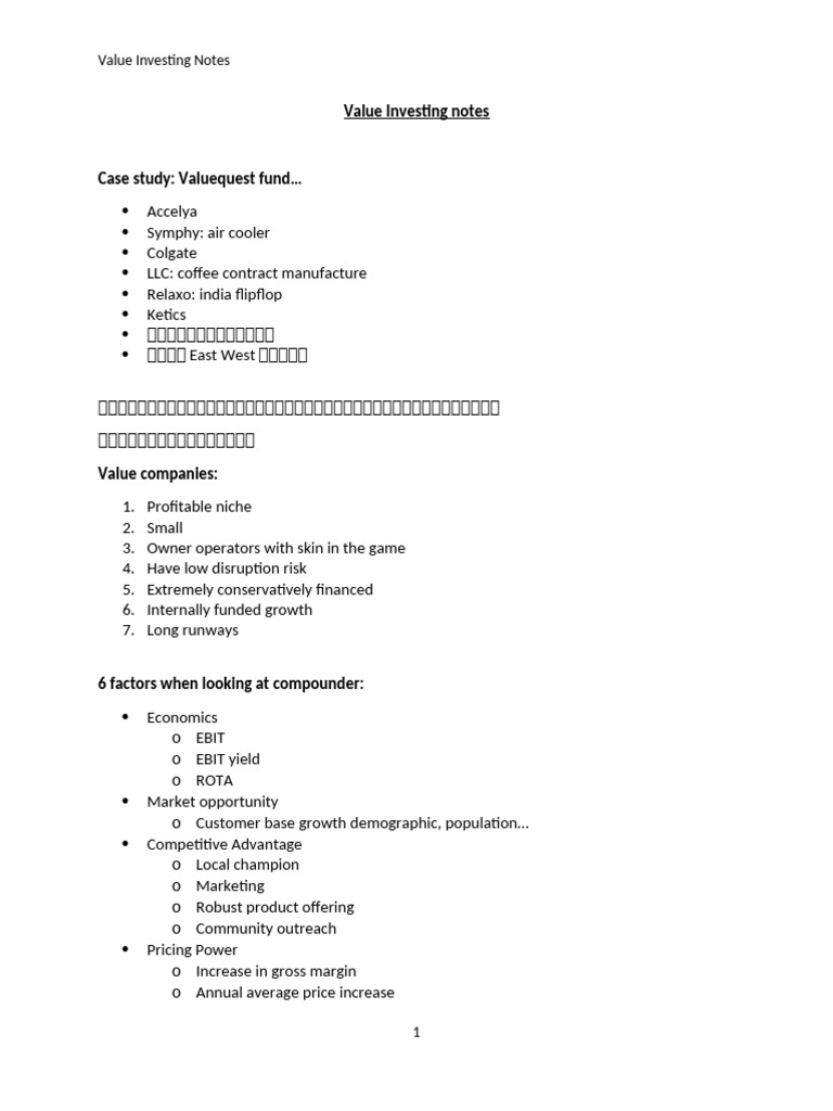 Value Investing Notes | PDF