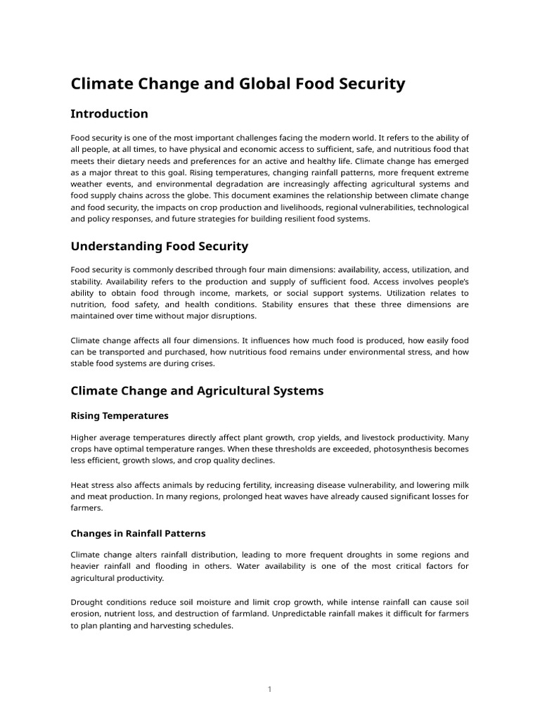 Document 4 - Climate Change and Global Food Security | PDF | Food ...