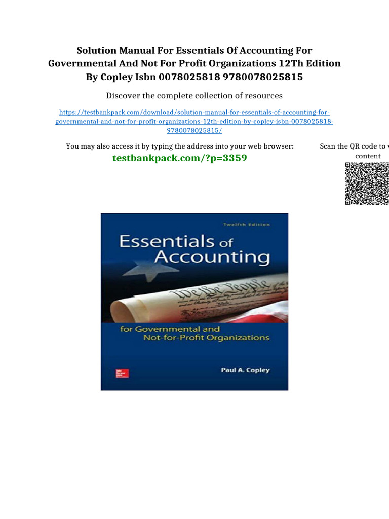 Solution Manual for Essentials of Accounting for Governmental and Not
