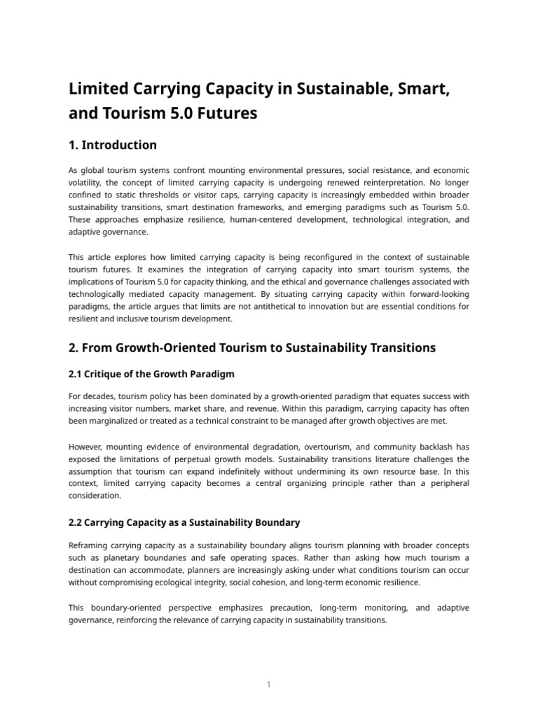 Article 5 – Limited Carrying Capacity in Sustainable, Smart, And ...