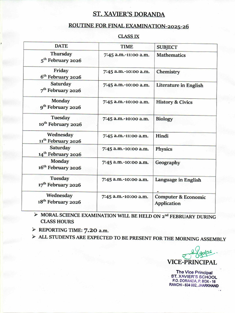 Routine Class IX Final Exam2026 | PDF