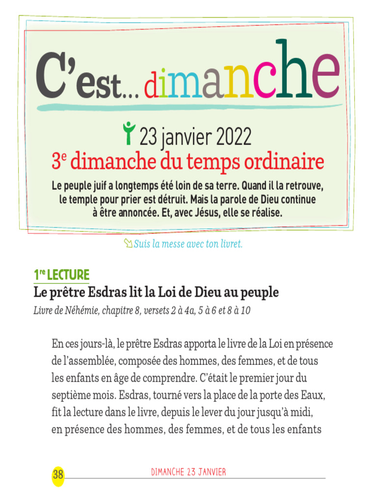 Prions en Eglise Junior Dimanche de La Parole 2022 | PDF | Esdras | Le ...