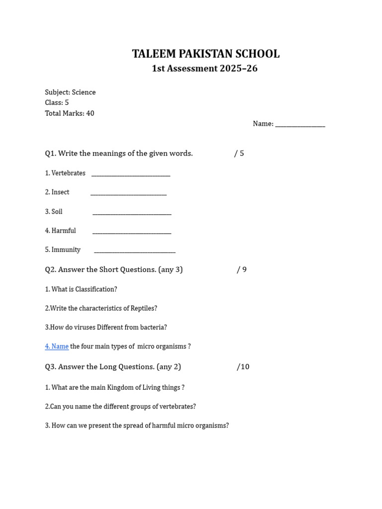 Class 5 Science Paper | PDF