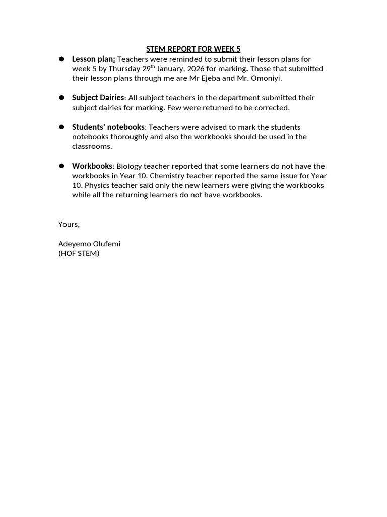 Stem Report for Week 5 | PDF