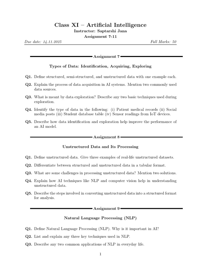 XI Assignments 07-11 | PDF | Artificial Intelligence | Intelligence (AI ...