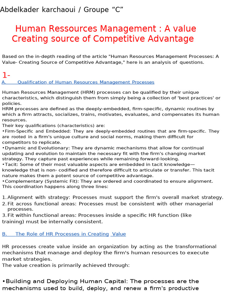 Human Resources Management - A Value Creating Source of Competitive ...