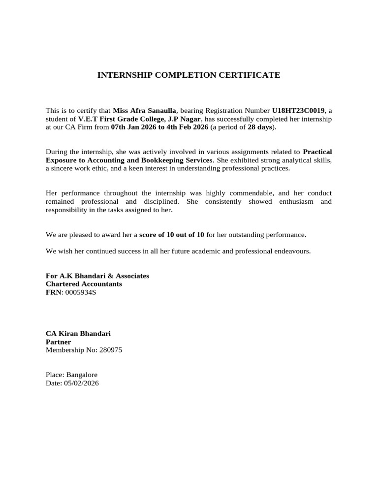 Internship Completion Certificate | PDF