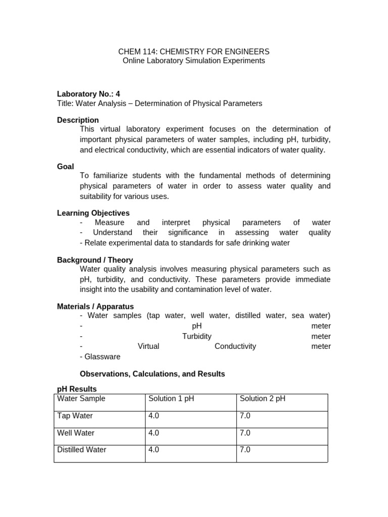 CHEM114 Water Analysis Report | PDF