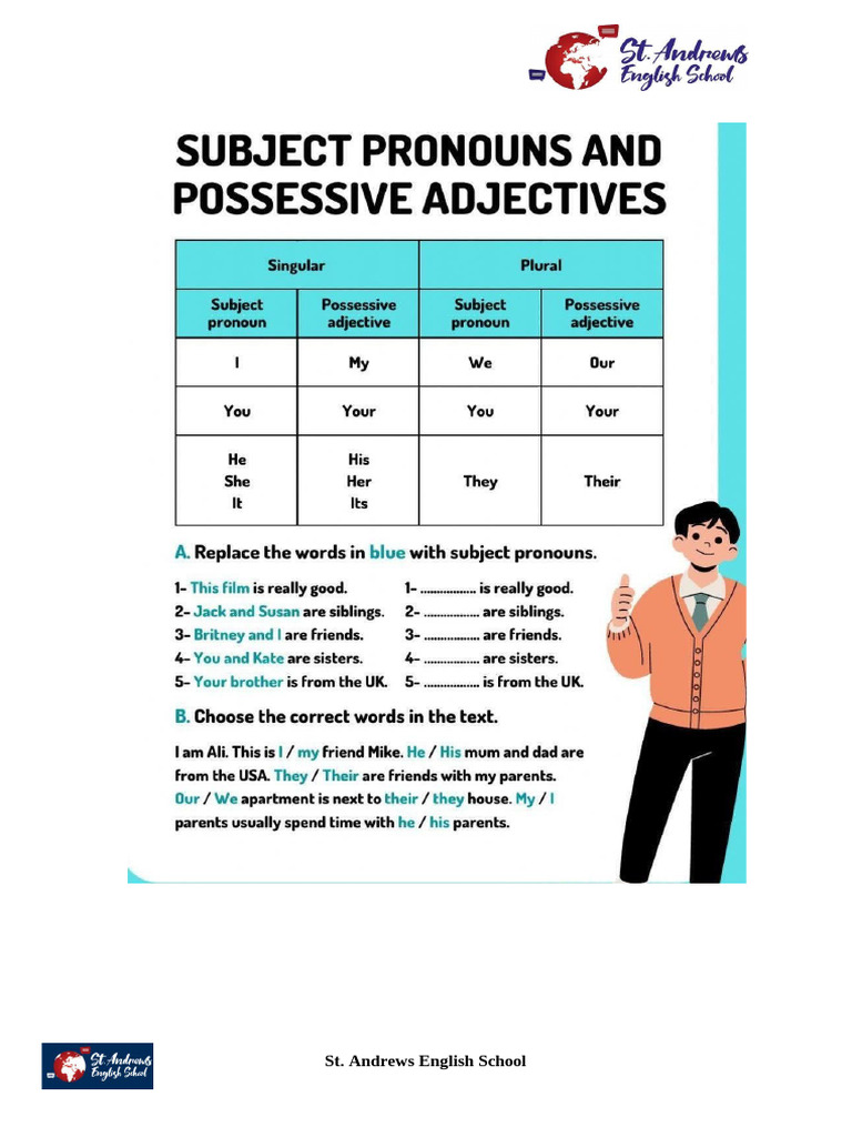 Subject Pronouns and Possessive Adjectives | PDF