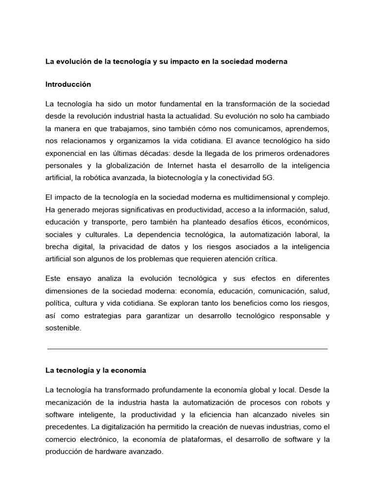 La Evolución de La Tecnología y Su Impacto en La Sociedad Moderna | PDF ...