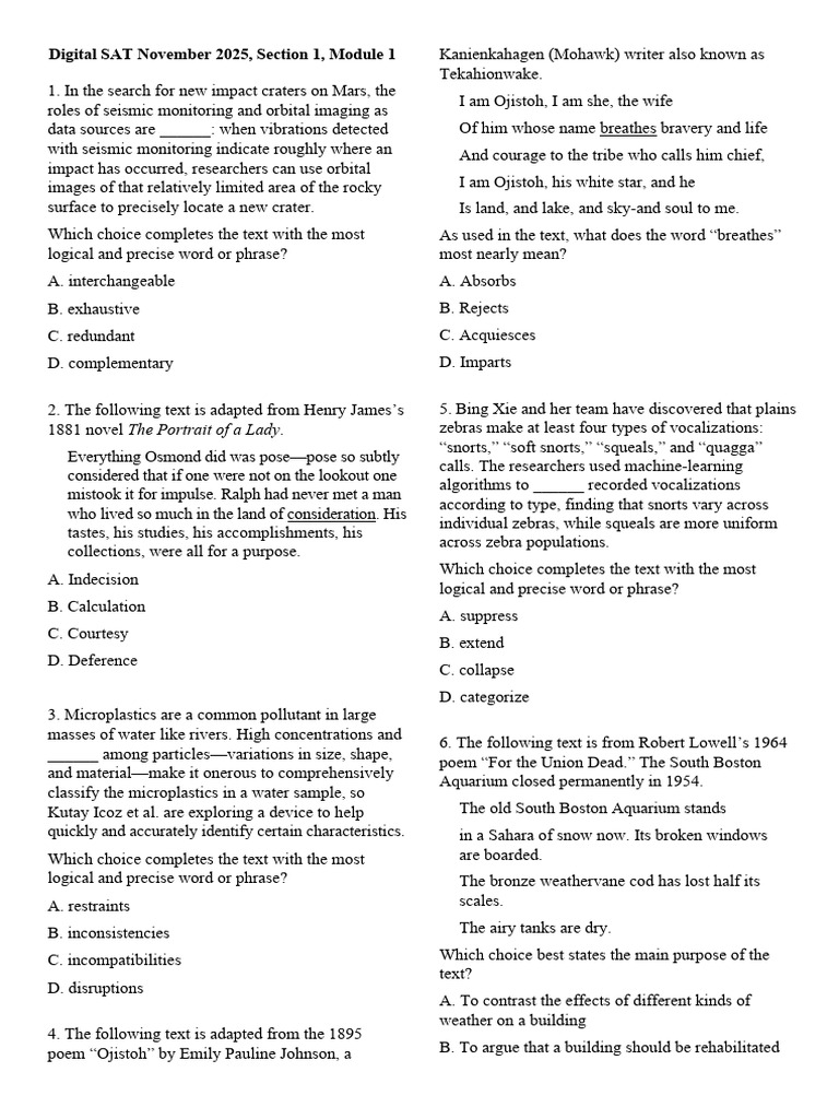 2025 11 Digital SAT US A RW Module 1 | PDF | Steel | Stainless Steel