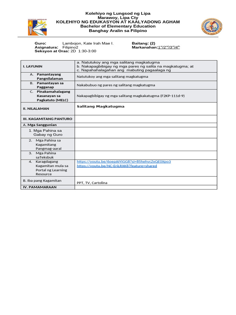 LP - Filipino Final | PDF