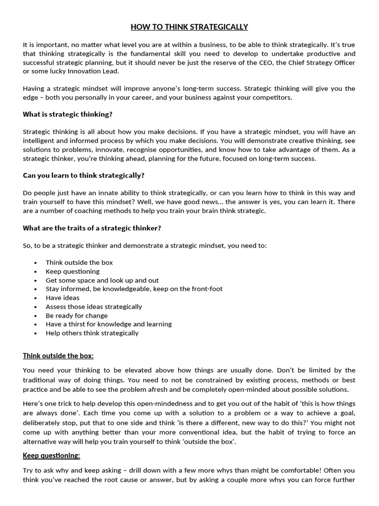 How To Think Strategically | PDF | Thought | Swot Analysis