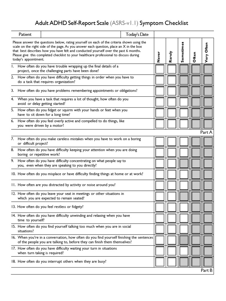 Adult ADHD Self-Report Scale ASRS-V1.1 Screener | PDF | Attention ...