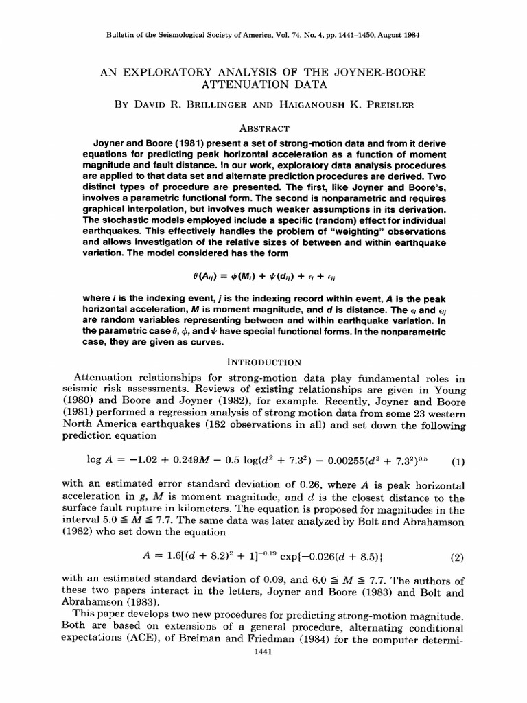 An Exploratory Analysis of The Joyner-Boore Attenu | PDF | Earthquakes ...