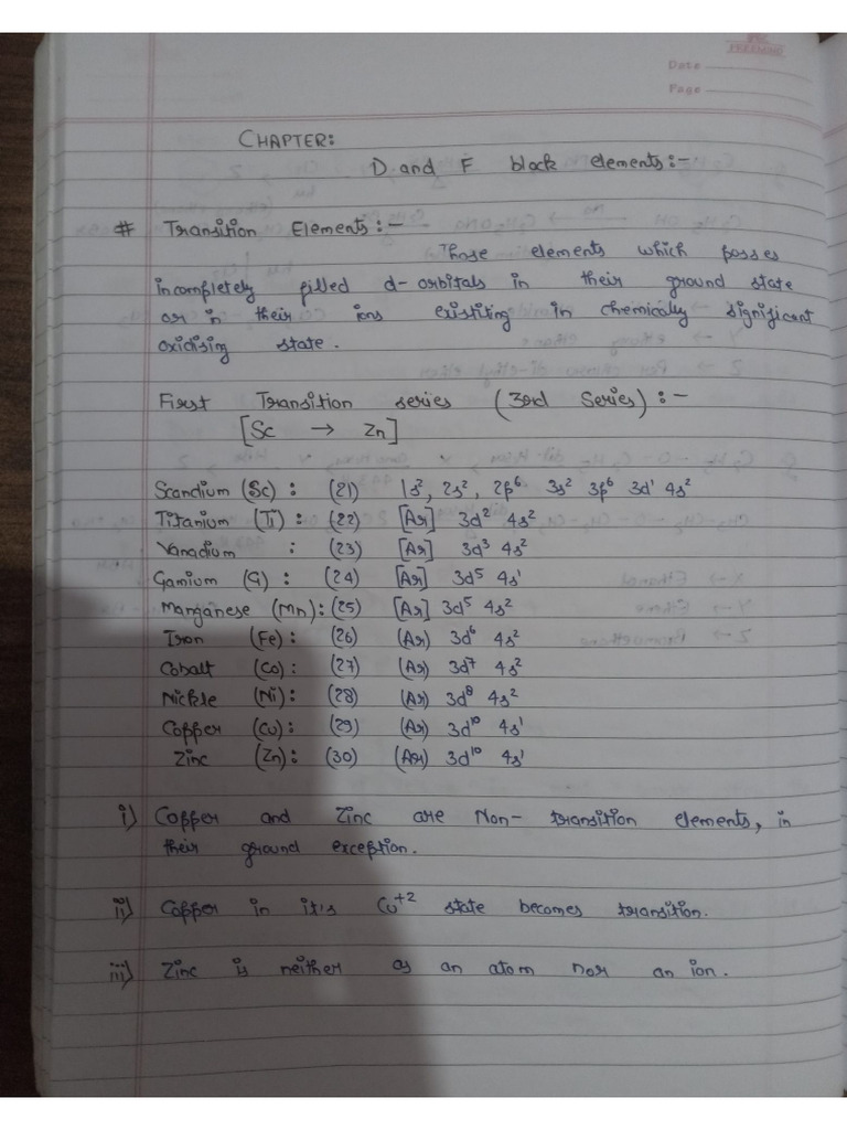 Coaching D&F Block Element Notes | PDF