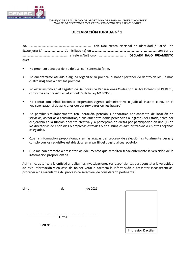 Declaraciones Juradas | PDF | Parentesco | Documento de identidad