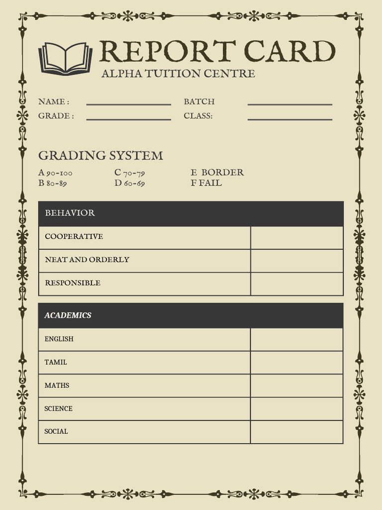 Beige and Black Elegant Illustrative School Progress Report Card | PDF