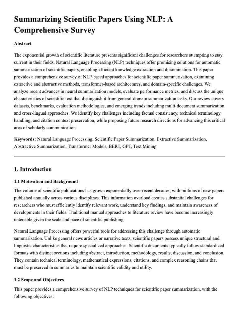 Summarizing Scientific Papers Using NLP Research Paper | PDF